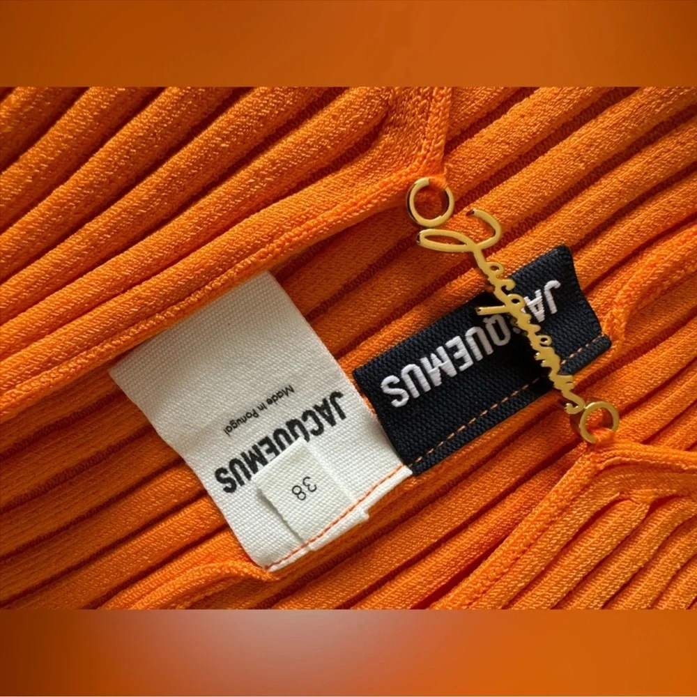Jacquemus Orange Ribbed Long Sleeve Crop Top - Picture 10 of 10